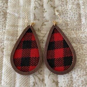 Red and Black Buffalo Plaid Teardrop Earrings